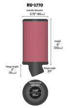 Load image into Gallery viewer, K&amp;N Filter Universal Rubber Filter 2 7/16 inch 20 Degree Flange 3 3/4 inch OD 6 inch Height - Side View