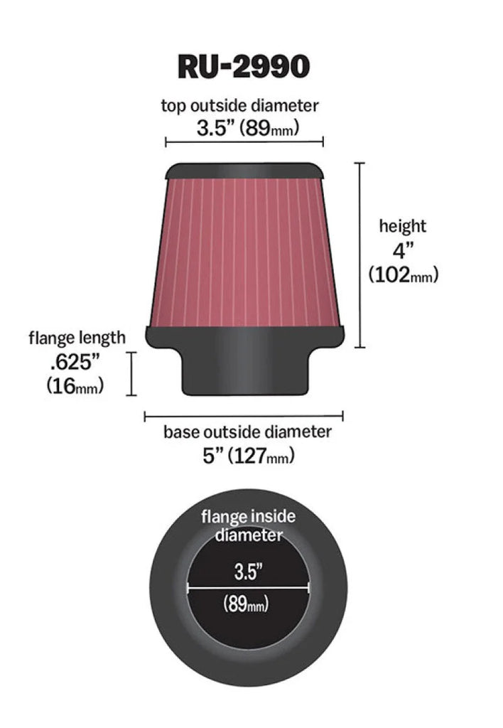 K&N Filter Universal Rubber Filter 3 1/2 inch Flange 5 inch Base 3 1/2 inch Top 4 inch Height - Additional View 8