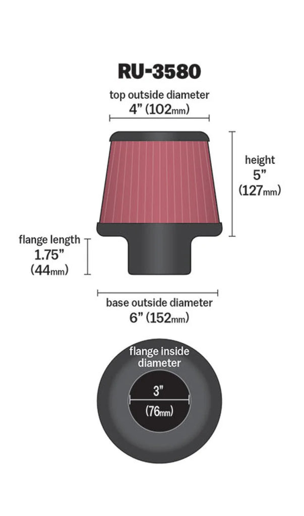 K&N Filter Universal Rubber Filter 3 Inch Flange 6 inch Base 4 inch Top 5 inch Height - Additional View 8