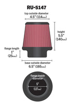 Load image into Gallery viewer, K&amp;N Filter Universal Rubber Filter 5in Flange 6.5in Base 4.5in Top 5.5in Height - Additional View 5