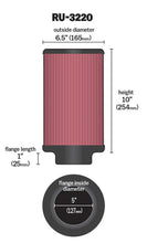Load image into Gallery viewer, K&amp;N Filter Universal Rubber Filter 5in Flange ID / 6.5in OD / 10in Height - Side View
