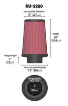 Load image into Gallery viewer, K&amp;N Filter Universal Rubber Filter 6 inch Flange 7.5 inch Base 5 inch Top 10 inch Height - Side View