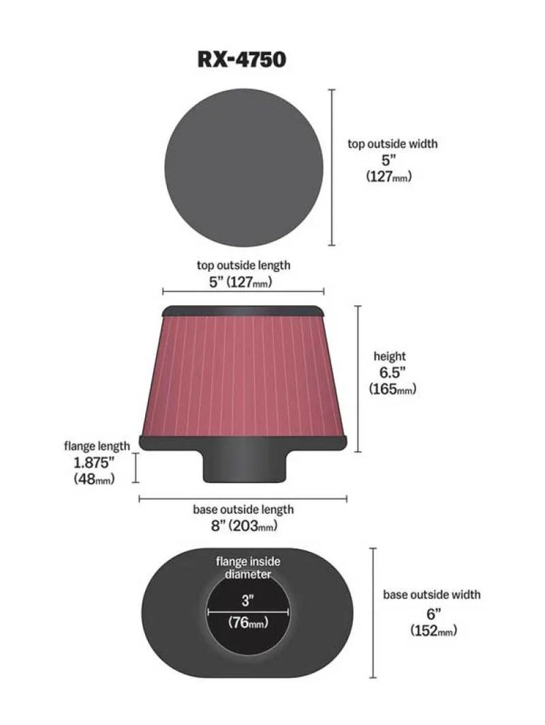 K&N Filter Universal X Stream Clamp-On 3in Flange ID 6inx8in Base 5inx5in Top 6.5in Height - Additional View 8