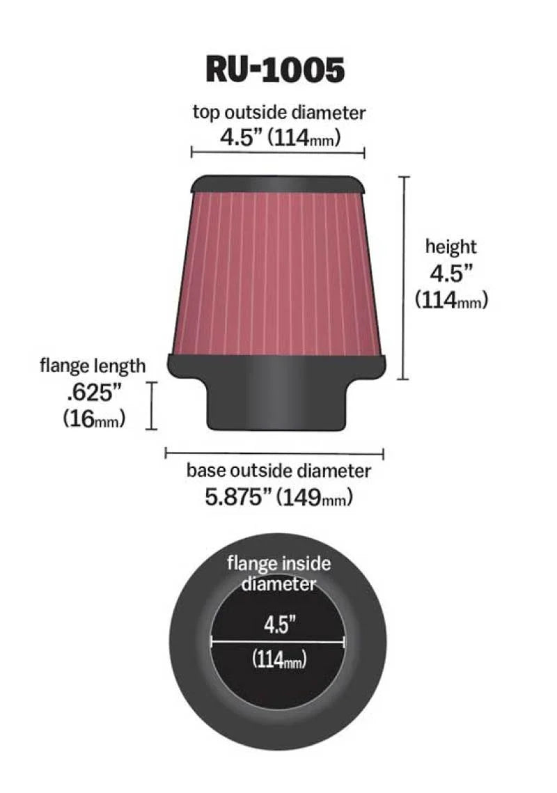 K&N Filter Universal X Stream Clamp-On 4-1/2in Flange 5-7/8in Base 4-1/2in Top 4-1/2in Height - Additional View 10