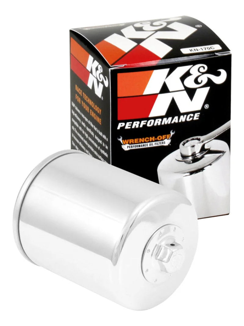 K&N Harley Davidson 3in OD x 4.063in H Chrome Oil Filter - Installation View