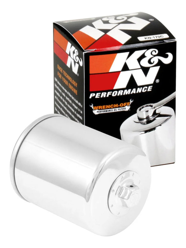 K&N Harley Davidson 3in OD x 4.063in H Chrome Oil Filter - Installation View