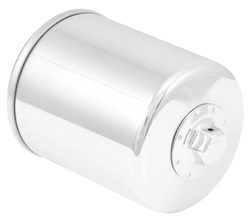 K&N Harley Davidson / Buell 3in OD x 4.063in H Chrome Oil Filter - Back View