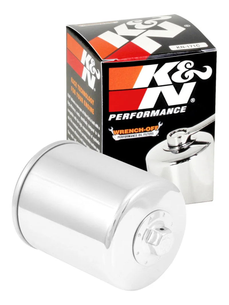 K&N Harley Davidson / Buell 3in OD x 4.063in H Chrome Oil Filter - Installation View