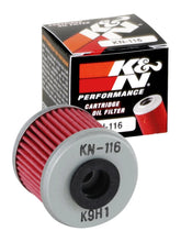 Load image into Gallery viewer, K&amp;N Honda/Husqvarna 1.625in OD x .438in ID x 1.406in H Oil Filter - Installation View