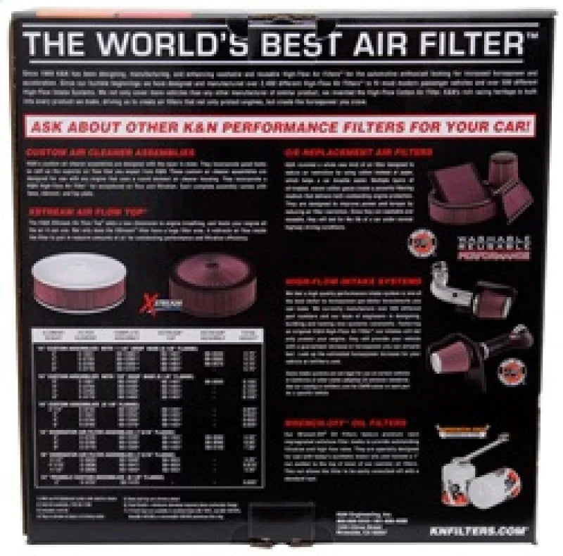K&N Round Air Filter Assembly 12in ID / 3.063in Height / 5.125in Neck Flange / 7/8in Drop Base - Additional View 6