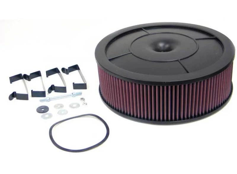 K&N Round - Red - Size 14in - 5.125in Neck Flange x 4.875in O/A H Flow Control Custom Assembly - Main Product View