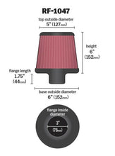 Load image into Gallery viewer, K&amp;N Round Tapered Universal Air Filter 3 inch Flange 6 inch Base 5 inch Top 6 inch Height - Additional View 6