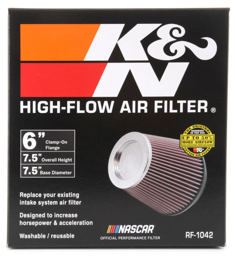 K&N Round Tapered Universal Air Filter 6in Flange ID x 7.5in Base OD x 5in Top OD x 6.5in Height - Installation View