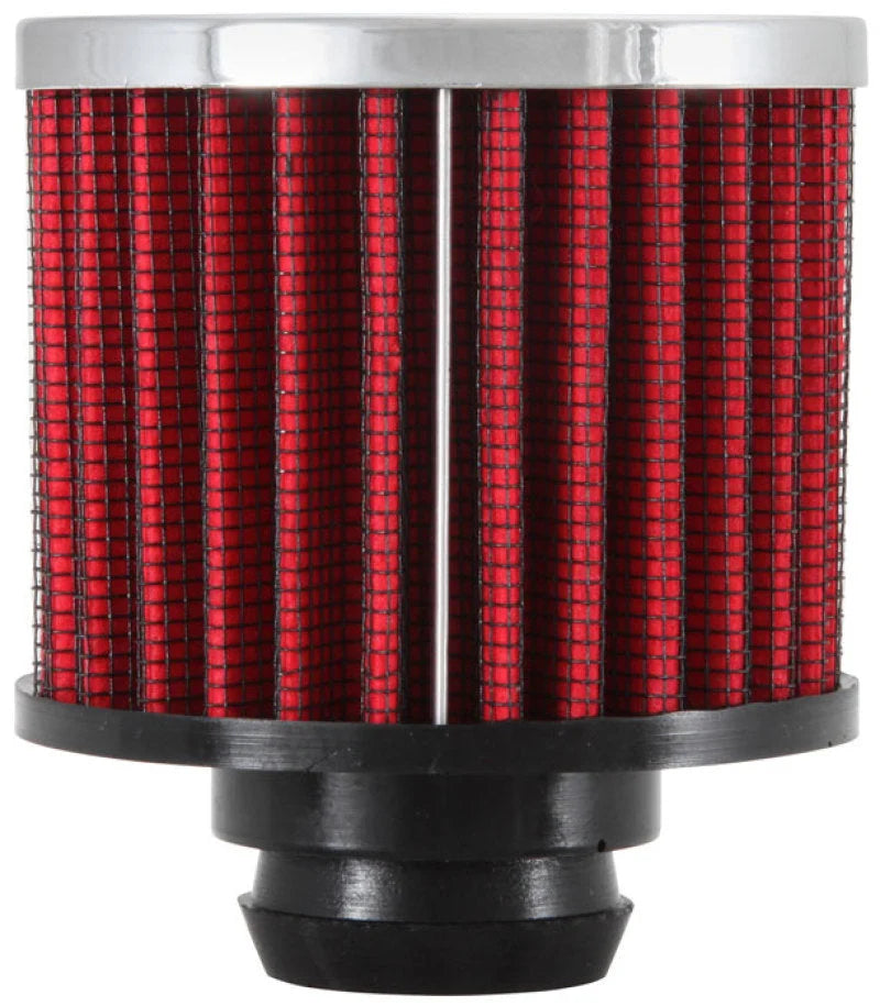 K&N Rubber Base Chrome Top Push-In Crankcase Vent Filter 3in OD x 2-1/2in H. - Side View