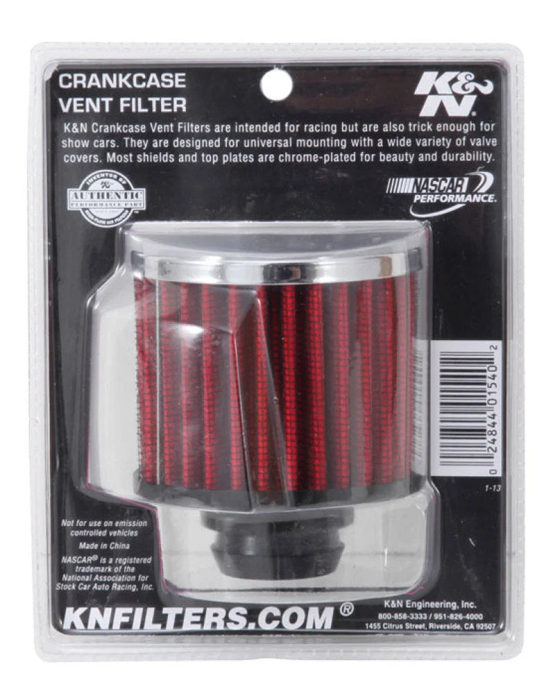 K&N Rubber Base Chrome Top Push-In Crankcase Vent Filter 3in OD x 2-1/2in H. - Installation View