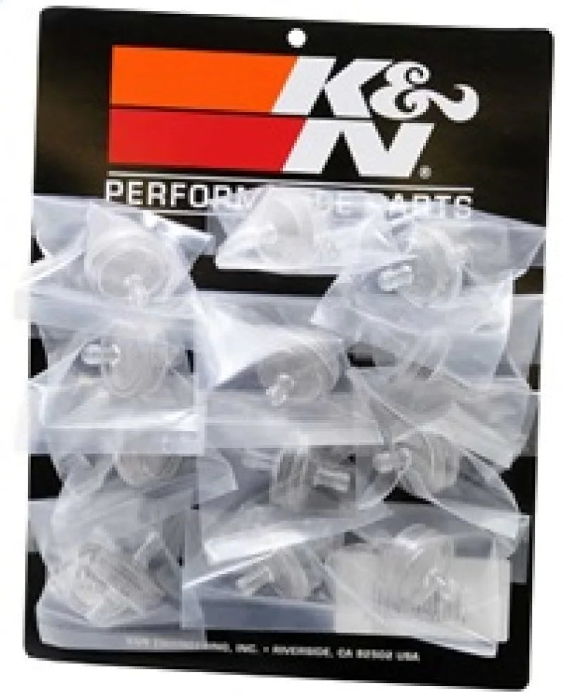 K&N Stainless Mesh Fuel Filter 12in LN Gas Filter .25in FLG 1.75in L - Side View