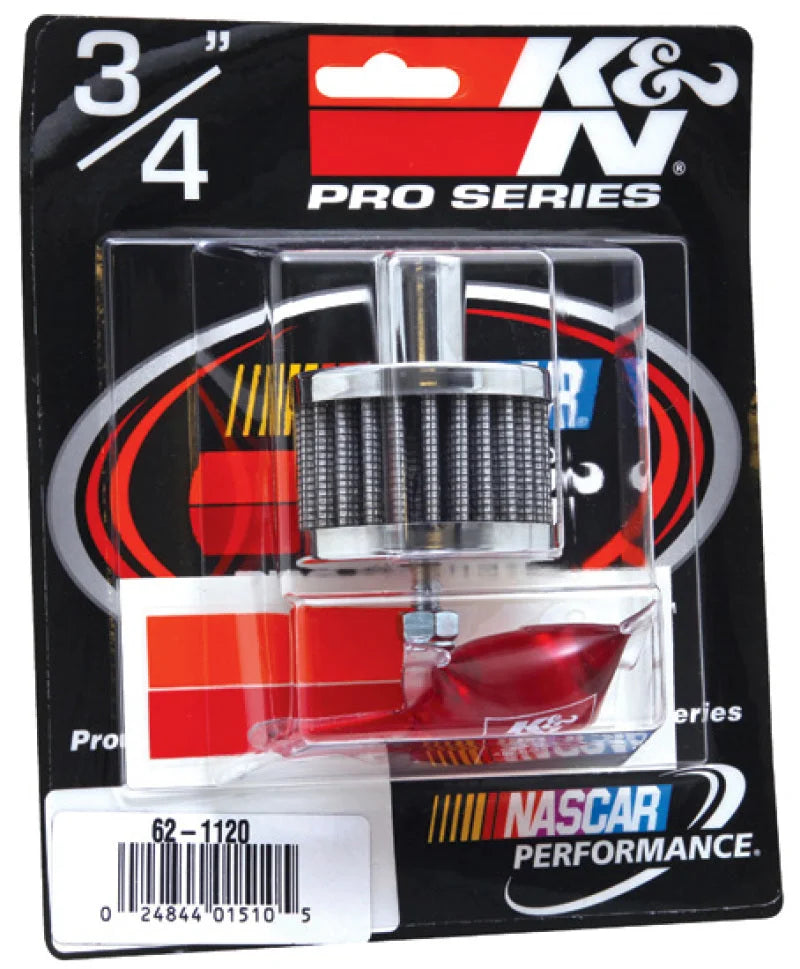 K&N Steel Base Chrome Top Crankcase Vent Filter 3/4in OD Vent / 2in OD / 1-1/2in H Stud Mount - Side View