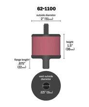 Load image into Gallery viewer, K&amp;N Steel Base Crankcase Vent Filter 0.5in Vent OD x 2in OD x 1.5in Height - Side View