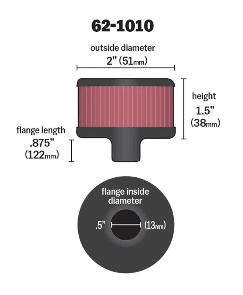 K&N Steel Base Crankcase Vent Filter .5in Vent OD x 2in OD x 1.5in Height - Additional View 6