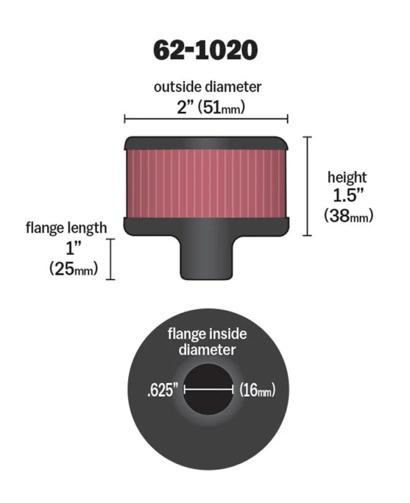 K&N Steel Base Crankcase Vent Filter .625in Vent OD x 2in OD x 1.5in Height - Back View