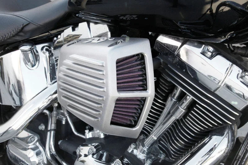 K&N Street Metal Intake System 08-16 Harley Davidson Shaker Silver H/D Touring Models - Back View