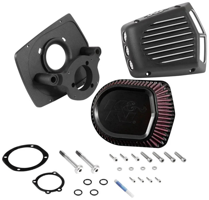 K&N Street Metal Intake System for 01-16 Harley Davidson Softail/Dyna - Shaker Black - Side View