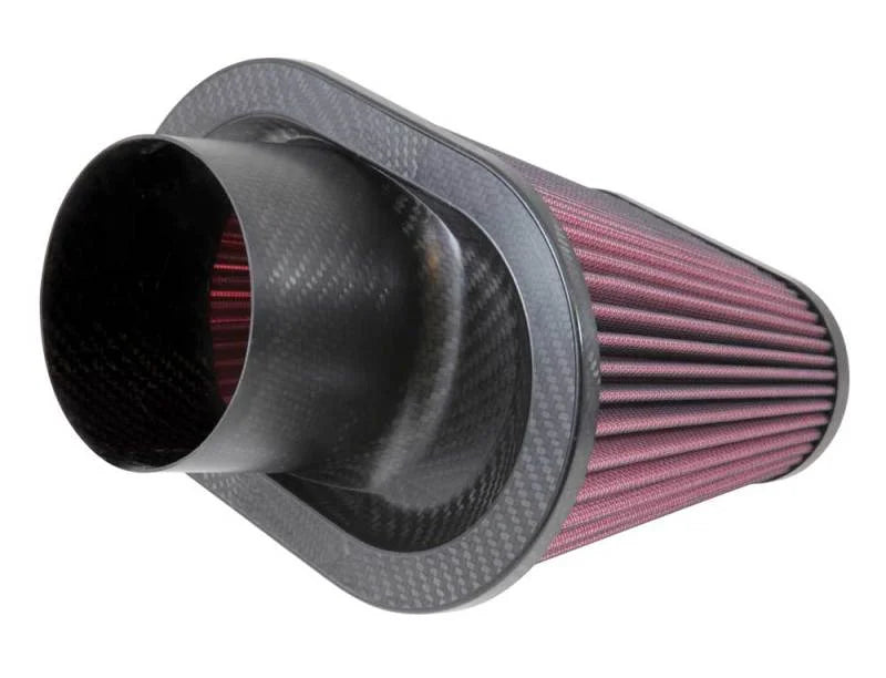 K&N Universal Air Filter 3 11/16in Flange x 8 3/4 x 5 1/2in Base x 6 3/8 x 3 3/16in Top x 7in Height - Side View