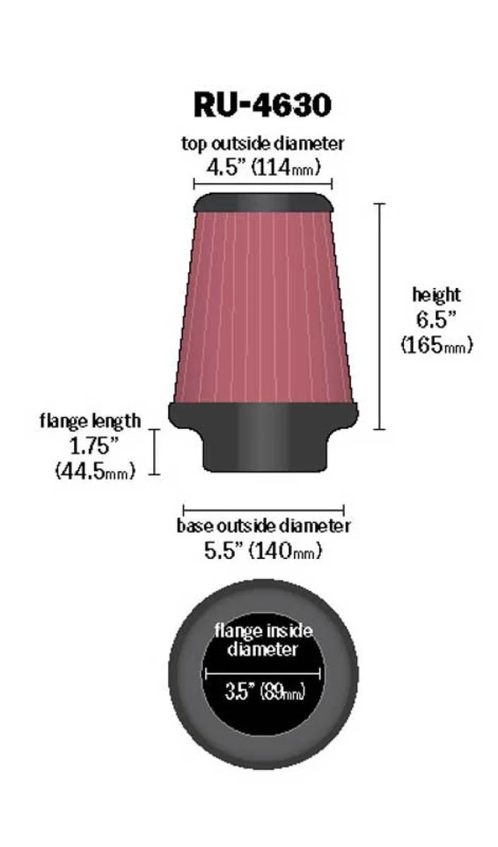 K&N Universal Air Filter 3-1/2in Flange / 5-1/2in Base / 4-1/2in Top / 6-1/2in Height - Additional View 6