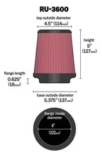 Load image into Gallery viewer, K&amp;N Universal Air Filter 4in Flange / 5-3/8 in Base / 4-1/2in Top / 5in Height - Back View