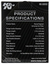 Load image into Gallery viewer, K&amp;N Universal Air Filter (4in. Flange / 6in. Base OD / 4-5/8in. Top OD / 6in. Height) - Additional View 6