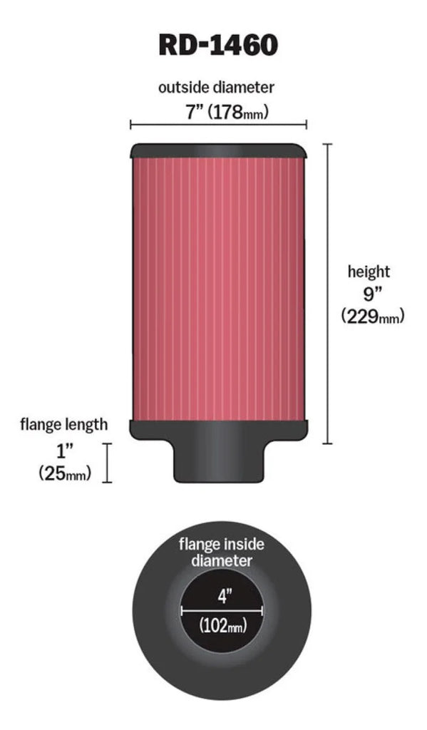 K&N Universal Air Filter 4in Flange ID 7in OD 9in Height - Installation View