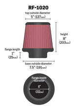 Load image into Gallery viewer, K&amp;N Universal Air Filter 6in Flange ID x 7.5in Base / 5in OD Top x 8in H - Side View