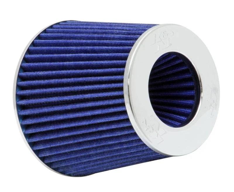 K&N Universal Air Filter Chrome Round Tapered Blue - 4in Flange ID x 1.125in Flange Length x 5.5in H - Main Product View