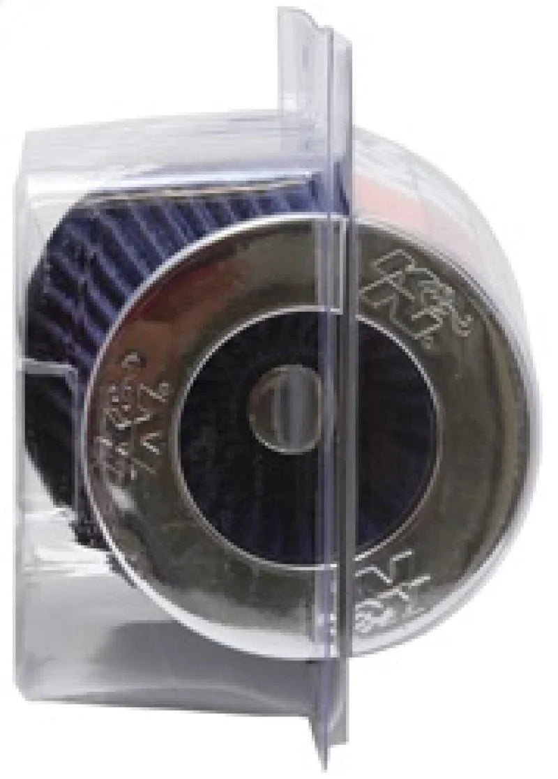 K&N Universal Air Filter Chrome Round Tapered Blue - 4in Flange ID x 1.125in Flange Length x 5.5in H - Back View