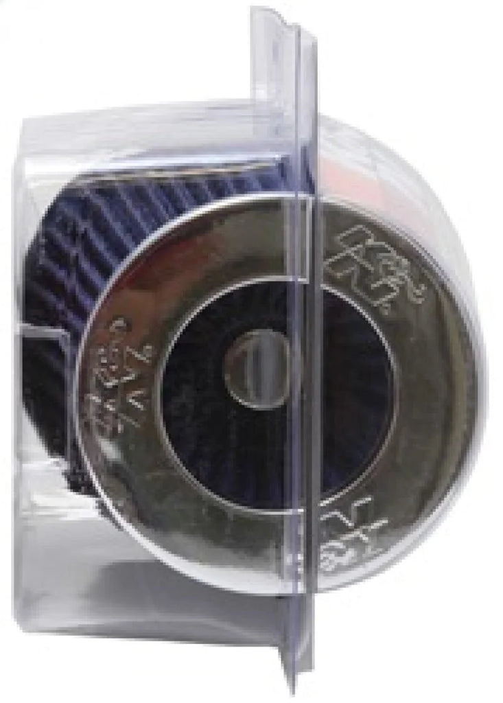 K&N Universal Air Filter Chrome Round Tapered Blue - 4in Flange ID x 1.125in Flange Length x 5.5in H - Back View