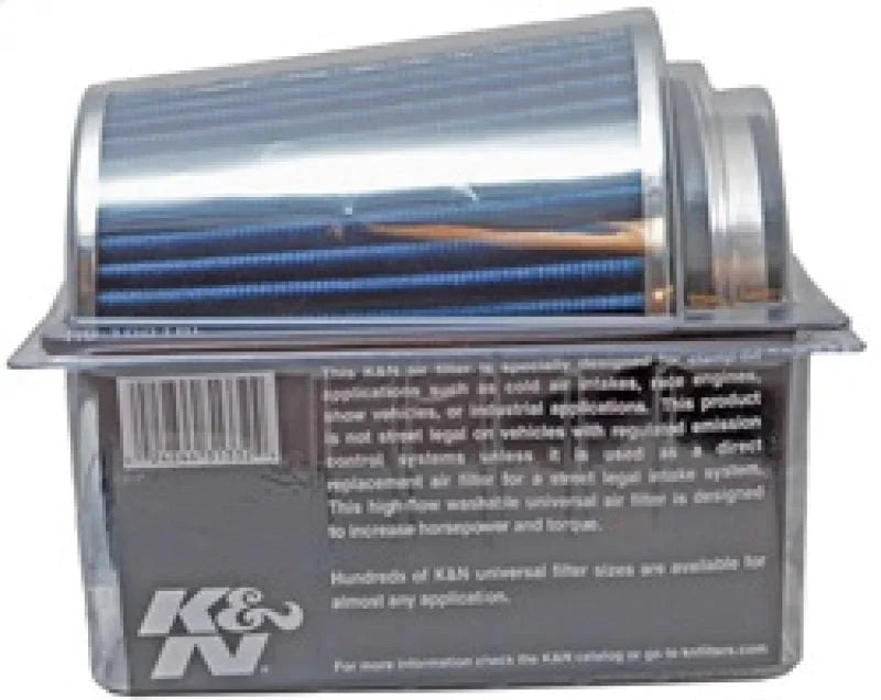 K&N Universal Air Filter Chrome Round Tapered Blue - 4in Flange ID x 1.125in Flange Length x 5.5in H - Additional View 6