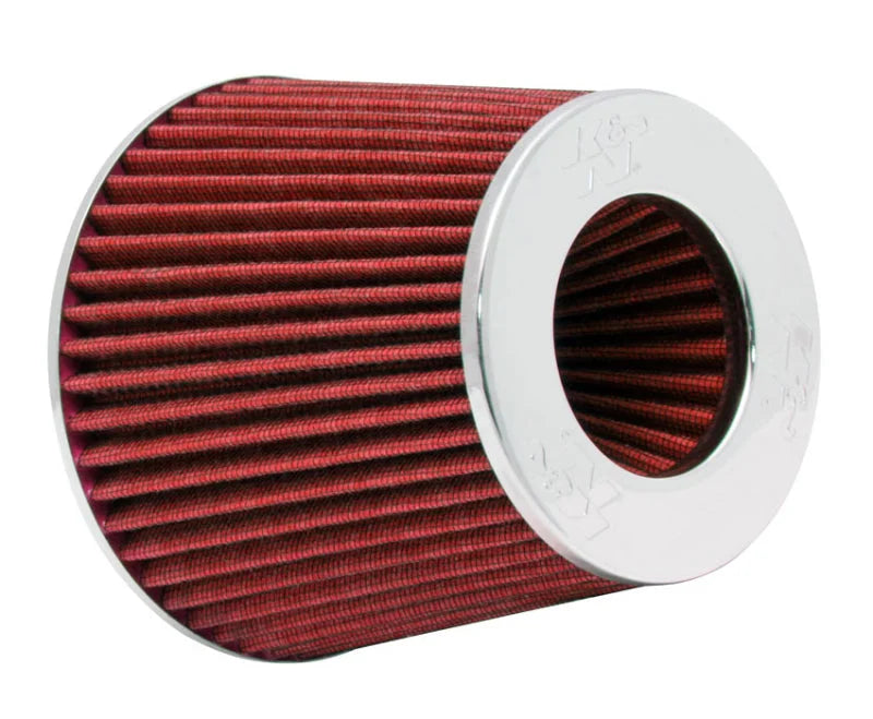 K&N Universal Air Filter Chrome Round Tapered Red - 4in Flange ID x 1.125in Flange Length x 5.5in H - Side View