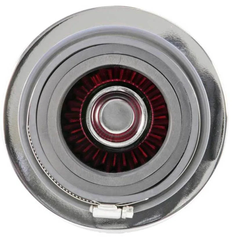 K&N Universal Air Filter Chrome Round Tapered Red - 4in Flange ID x 1.125in Flange Length x 5.5in H - Back View