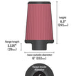 Load image into Gallery viewer, K&amp;N Universal Air Filter Chrome Round Tapered Red - 4in Flange ID x 1.125in Flange Length x 9.5in H - Side View