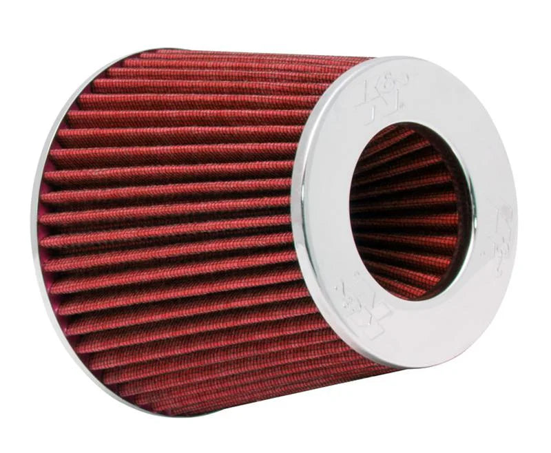 K&N Universal Air Filter Chrome Round Tapered Red - 4in ID x 1.125in L x 5.5in H (Multi Lingual) - Side View