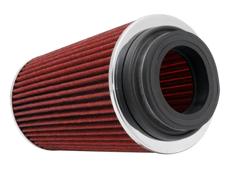 K&N Universal Air Filter Chrome Round Tapered Red -4in Flange ID x 1.125in Flange Length x 5.5in H - Side View