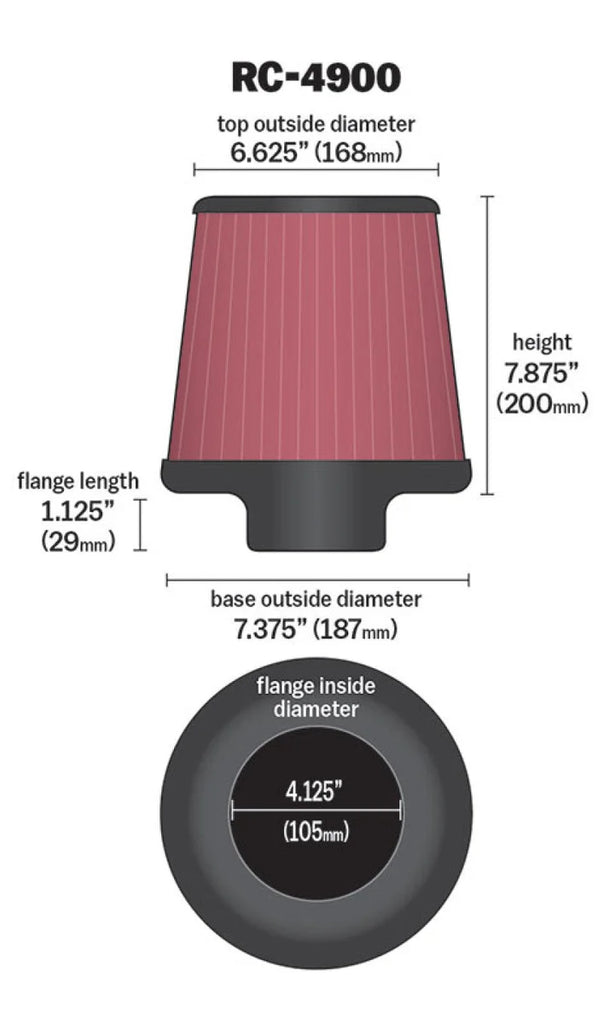 K&N Universal Air Filter Round Tapered 7.375in Base OD / 6.625in Top OD / 7.875in Height - Back View