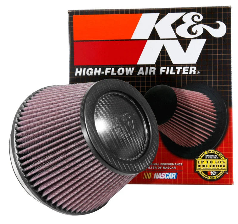 K&N Universal Carbon Fiber Filter 6in Flange / 7-1/2in OD-B / 5-1/8in OD-T / 5in H - Side View