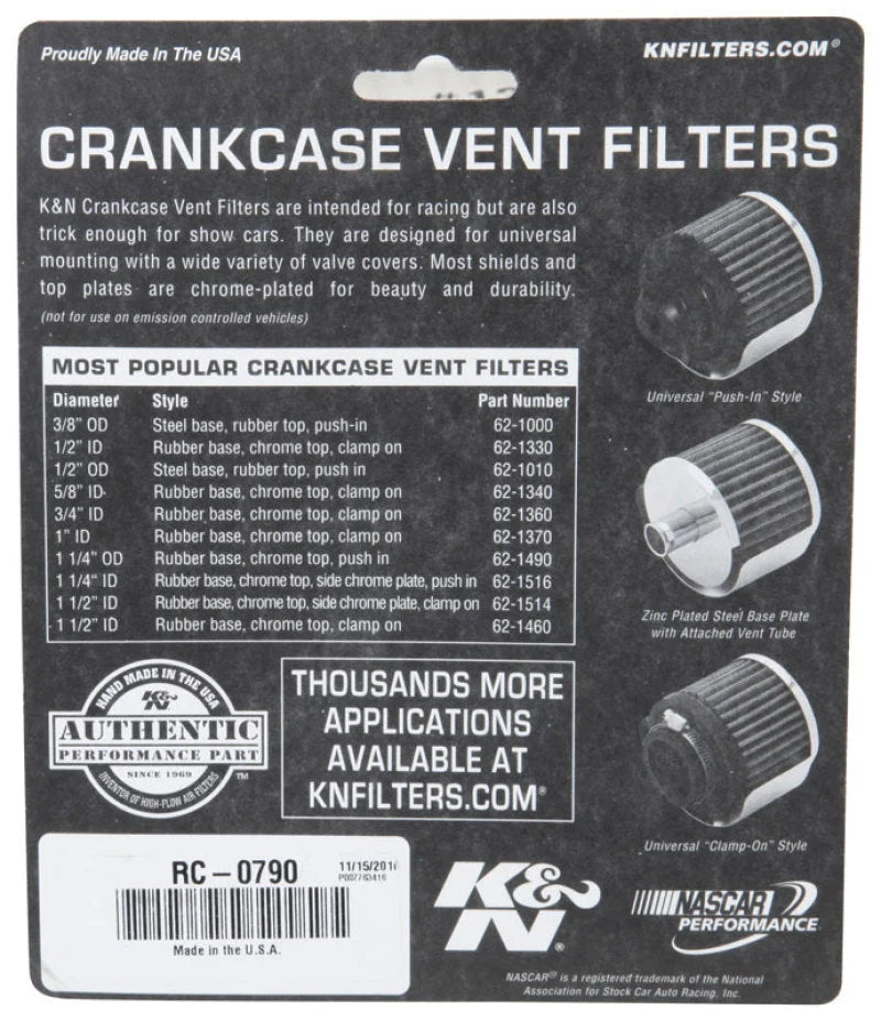 K&N Universal Chrome Filter 1 3/8 inch FLG / 2 1/2 inch Base / 2 inch Top / 2 1/4 inch Height - Back View