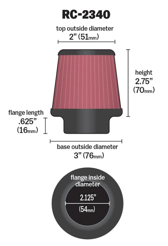K&N Universal Chrome Filter 2.125 in Flange ID / 3in Base OD / 2in Top OD / 2.75in Height - Additional View 7