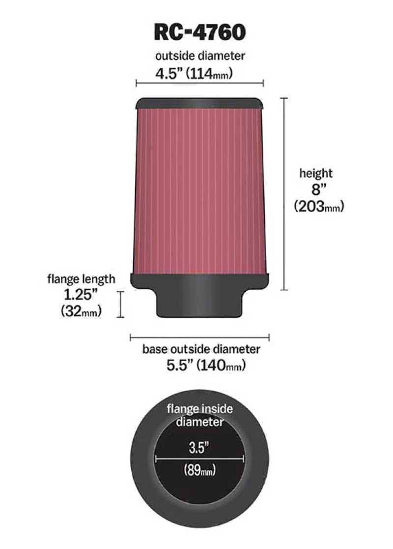 K&N Universal Chrome Filter 3 1/2 inch FLG / 5 1/2 inch Bottom / 4 1/2 inch Top / 8 inch Height - Additional View 5
