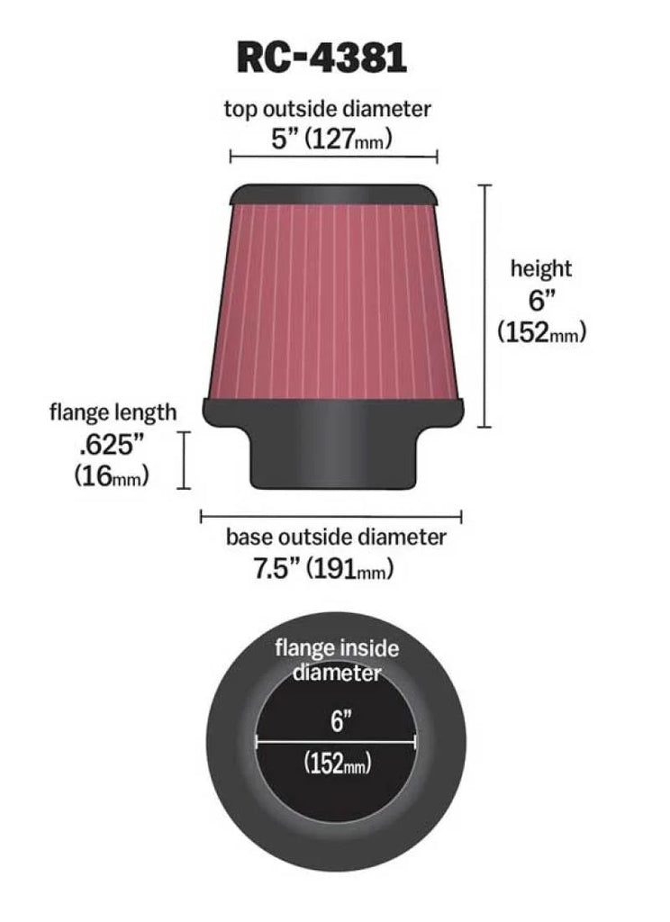 K&N Universal Chrome Filter 6in Flange ID x 7.5in Base OD x 5in Top OD x 6in H - Additional View 8