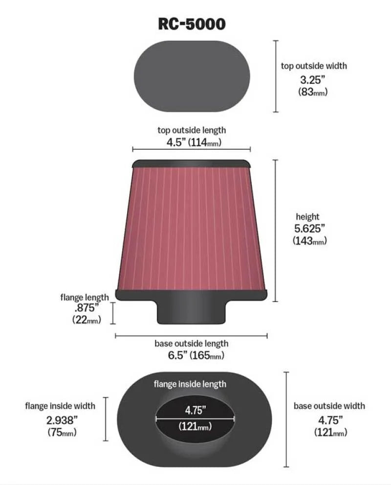 K&N Universal Chrome Filter GM TPI Custom - Oval Flange - Main Product View
