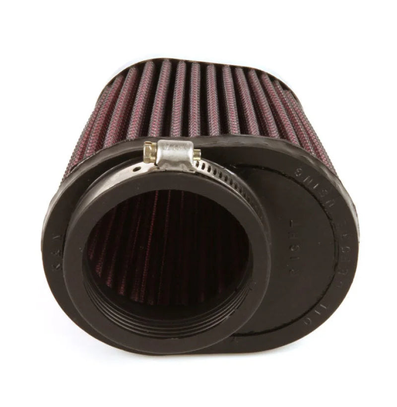 K&N Universal Clamp-On Air Filter 2-1/8in Flange 4in x 3in Base 3in x 2in Top 4in Length - Side View
