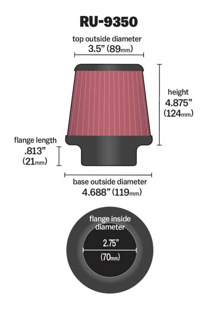 K&N Universal Clamp-On Air Filter 2-3/4in FLG / 4-11/16in B / 3-1/2in T / 4-7/8in H - Detail View